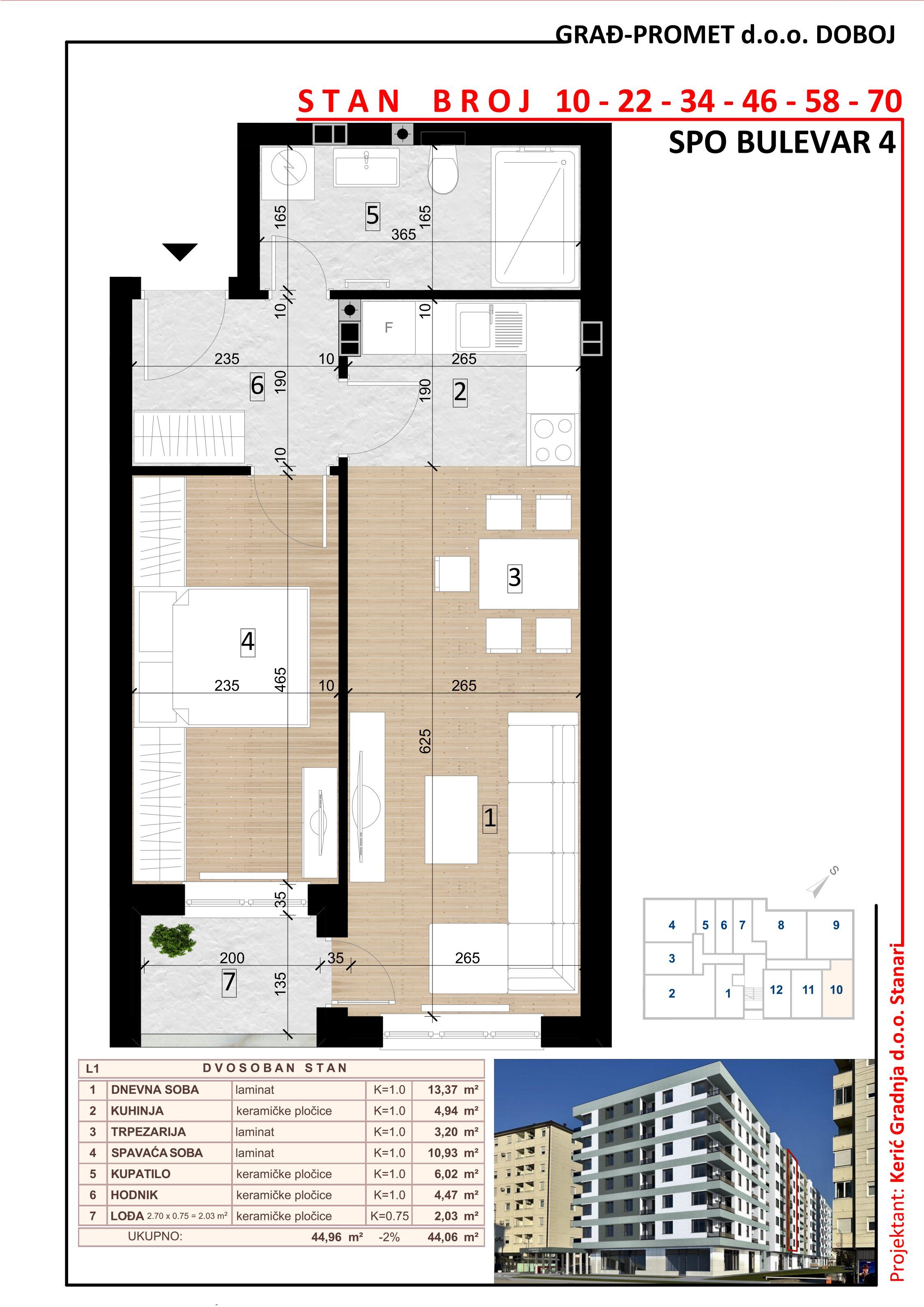 Dvosoban stan 34 · 44,06 m² · Lamela 1 — Tlocrt