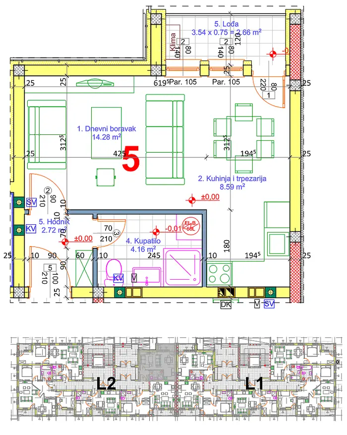 Garsonjera 5 · 31,76 m² · Lamela 2 — Fotografija 2