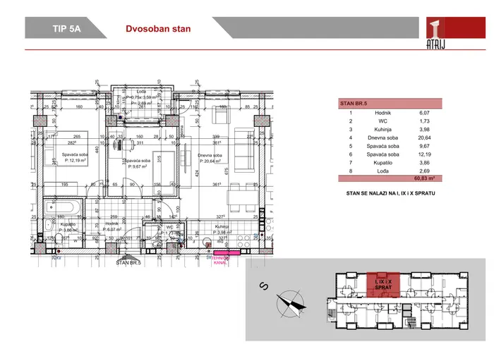 Dvosoban stan 83 · 60,83 m² · Anika Faza 1 — Fotografija 2