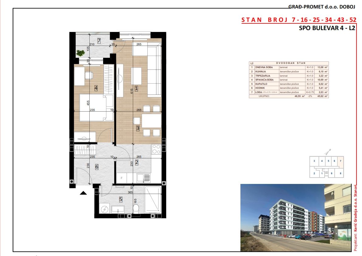 Dvosoban stan 52 · 45,62 m² · Lamela 2 — Fotografija 2