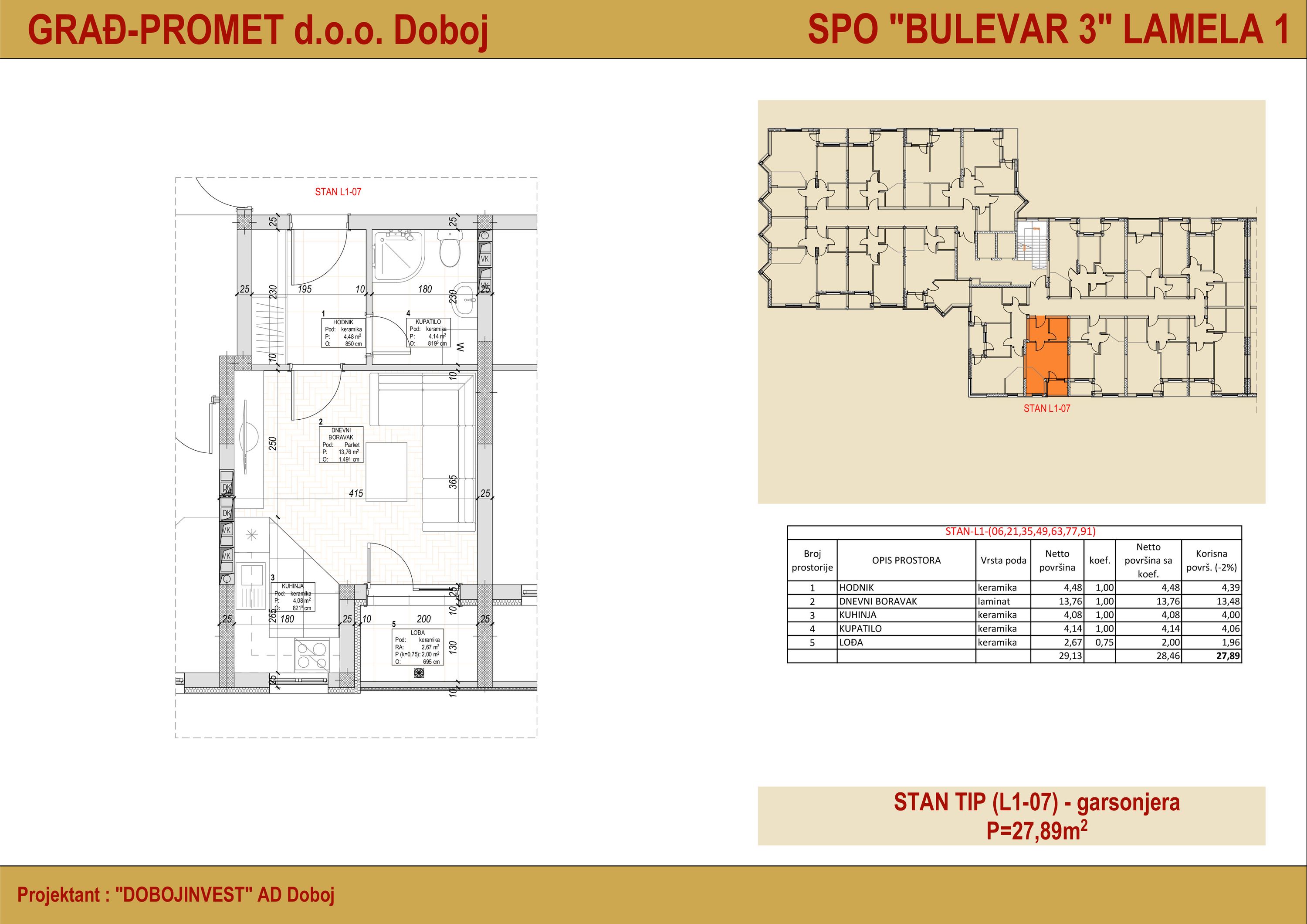 Garsonjera 63 · 27,89 m² · Lamela 1 — Cover