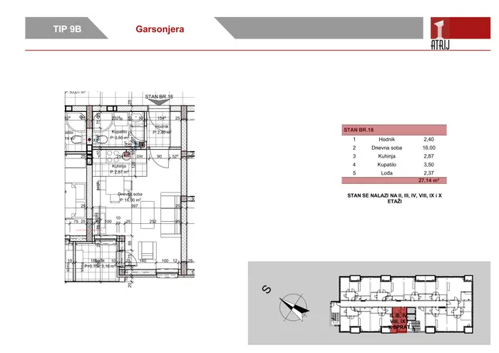 Garsonjera 18 · 27,14 m² · Anika Faza 1 — Fotografija 2