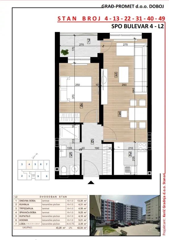 Dvosoban stan 4 · 42,34 m² · Lamela 2 — Fotografija 2