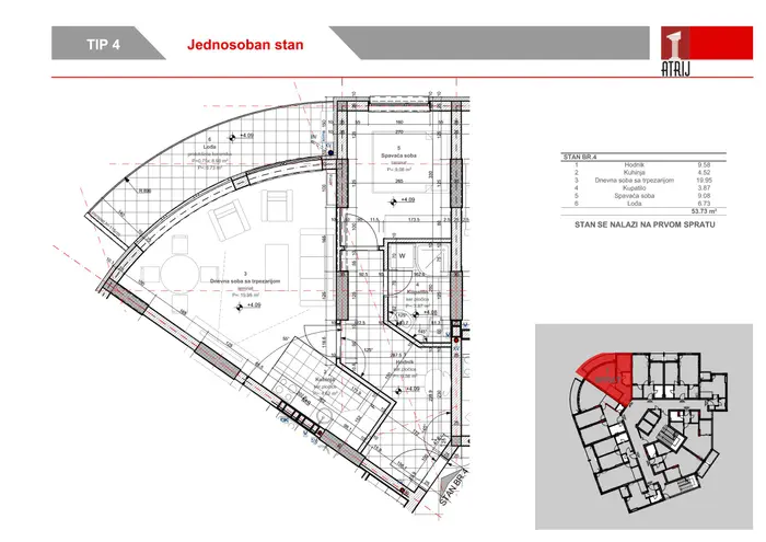 Jednosoban stan 4 · 53,73 m² · Anika Faza 2 — Fotografija 2
