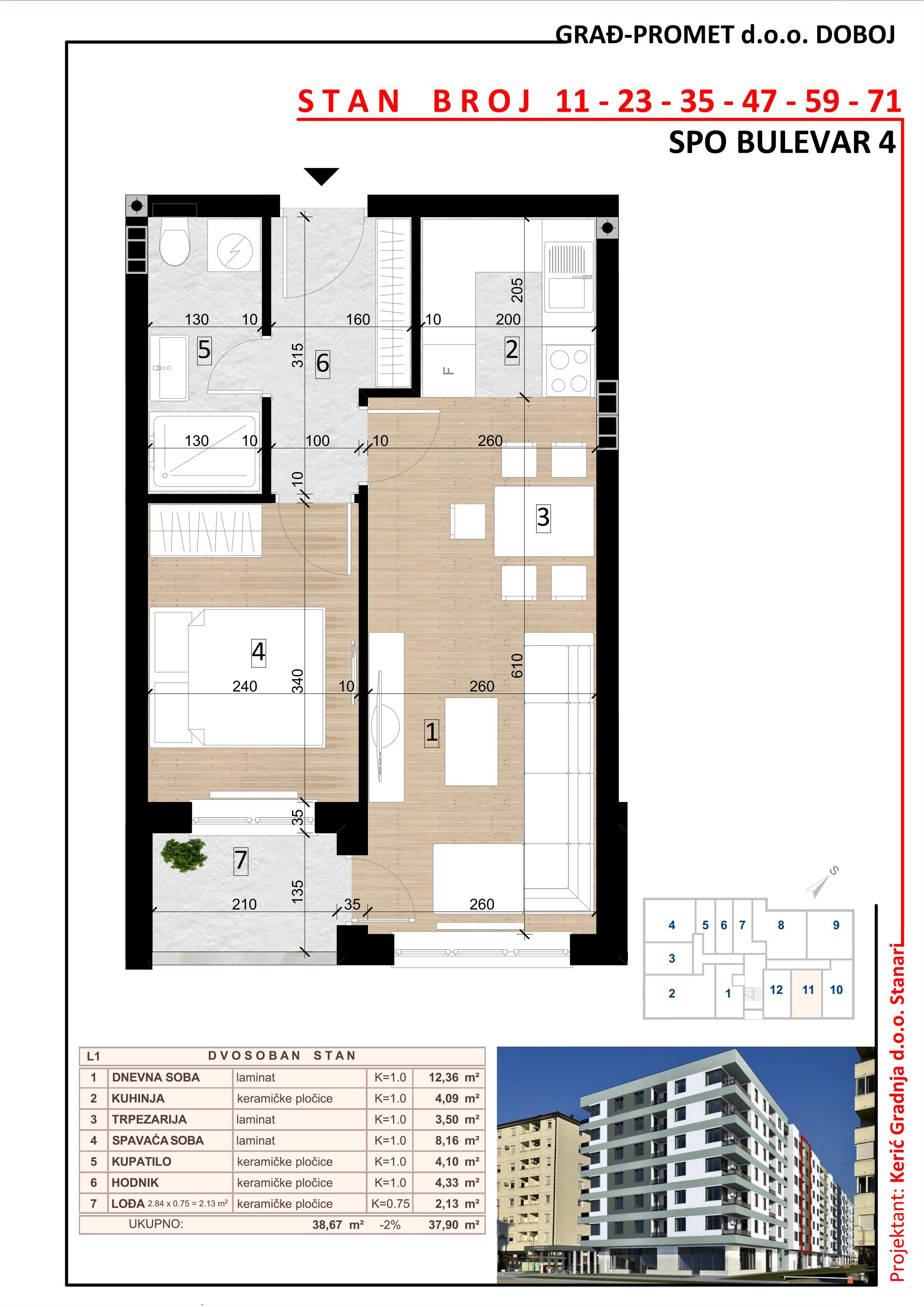 Dvosoban stan 11 · 37,9 m² · Lamela 1 — Fotografija 2