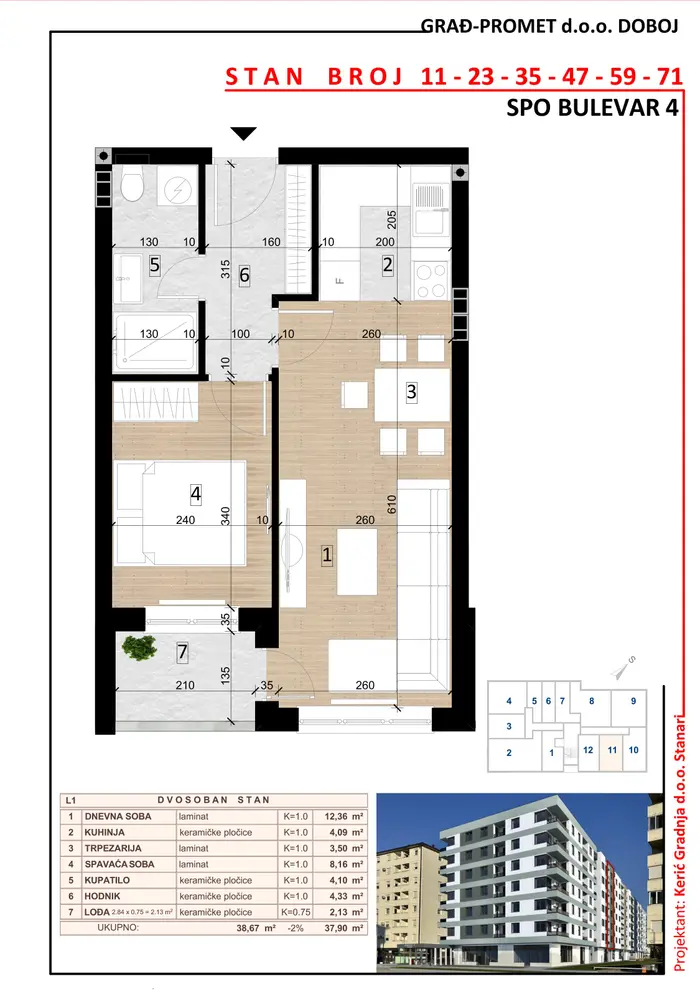 Dvosoban stan 11 · 37,9 m² · Lamela 1 — Fotografija 2
