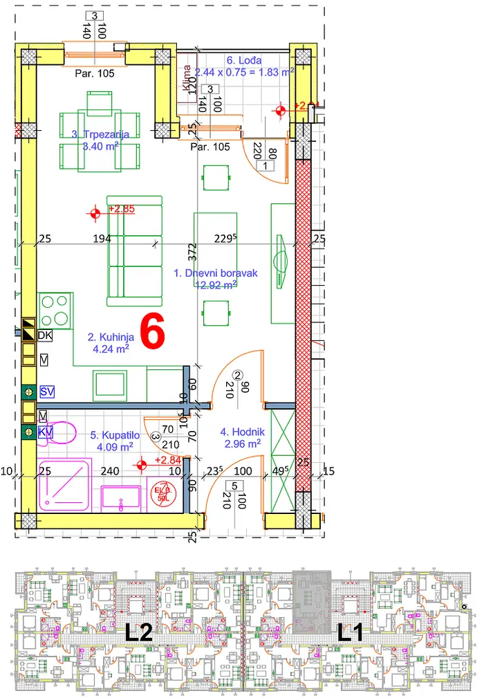 Garsonjera 11 · 28,85 m² · Lamela 1 — Fotografija 2
