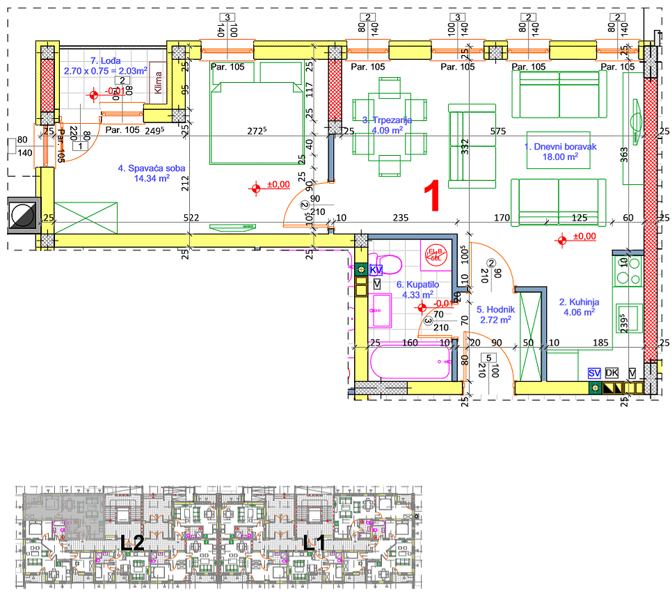 Stan 1 · 48,58 m² · Lamela 2 — Fotografija 2