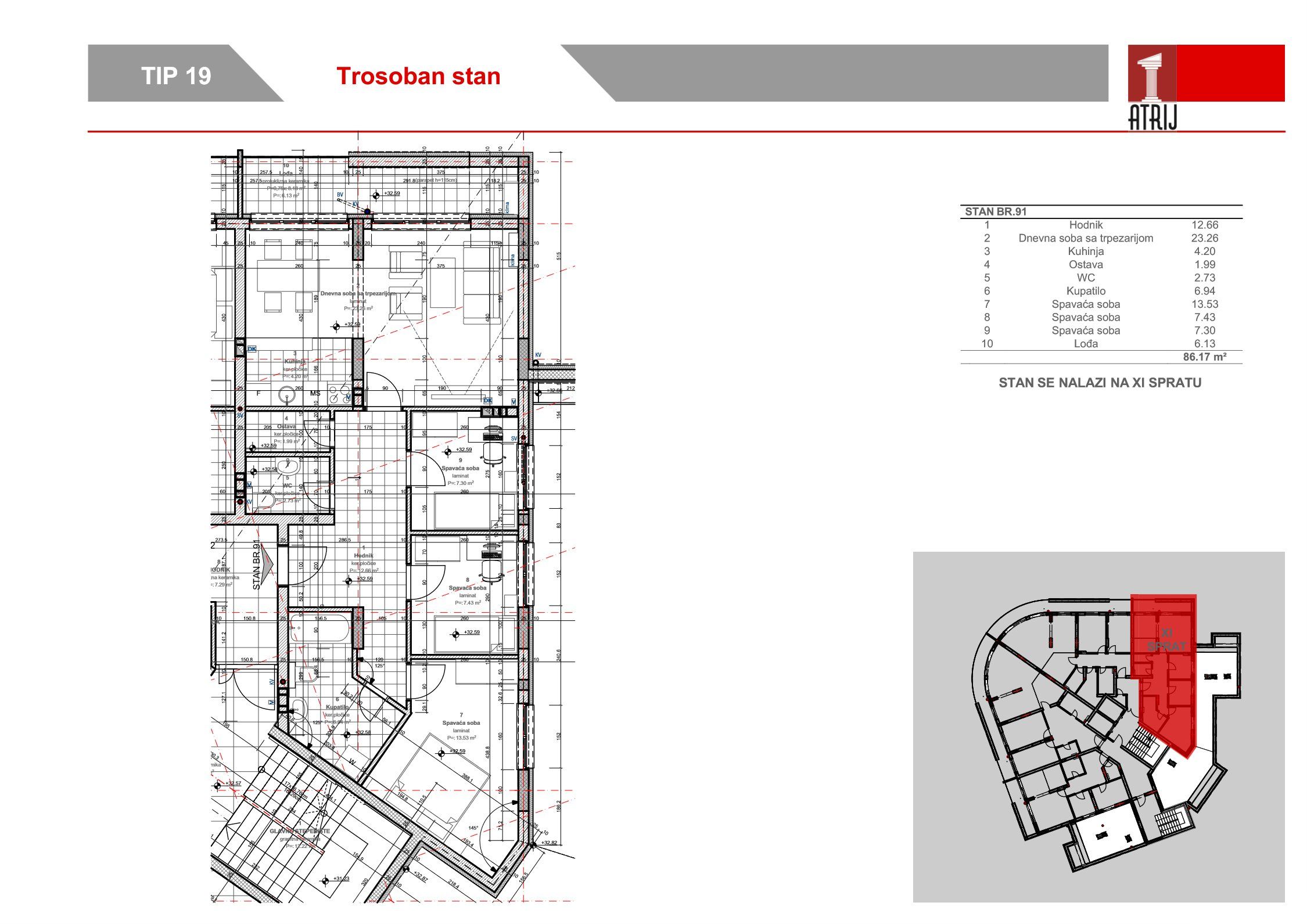 Trosoban stan 91 · 86,17 m² · Anika Faza 2 — Fotografija 2