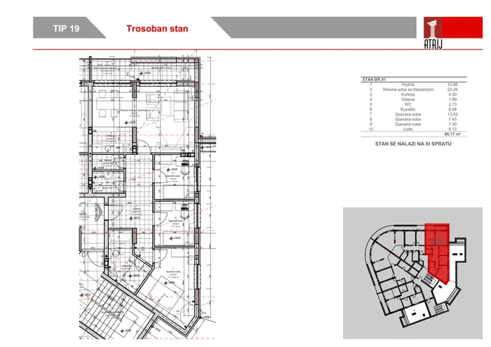 Trosoban stan 91 · 86,17 m² · Anika Faza 2 — Fotografija 2
