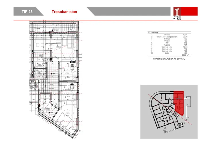 Trosoban stan 95 · 85,83 m² · Anika Faza 2 — Fotografija 2