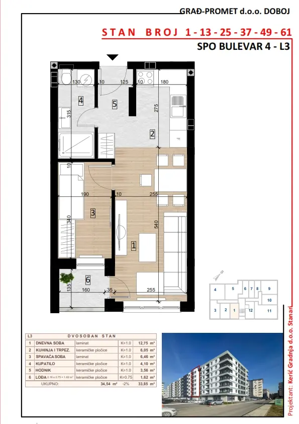 Dvosoban stan 13 · 33,85 m² · Lamela 3 — Fotografija 2