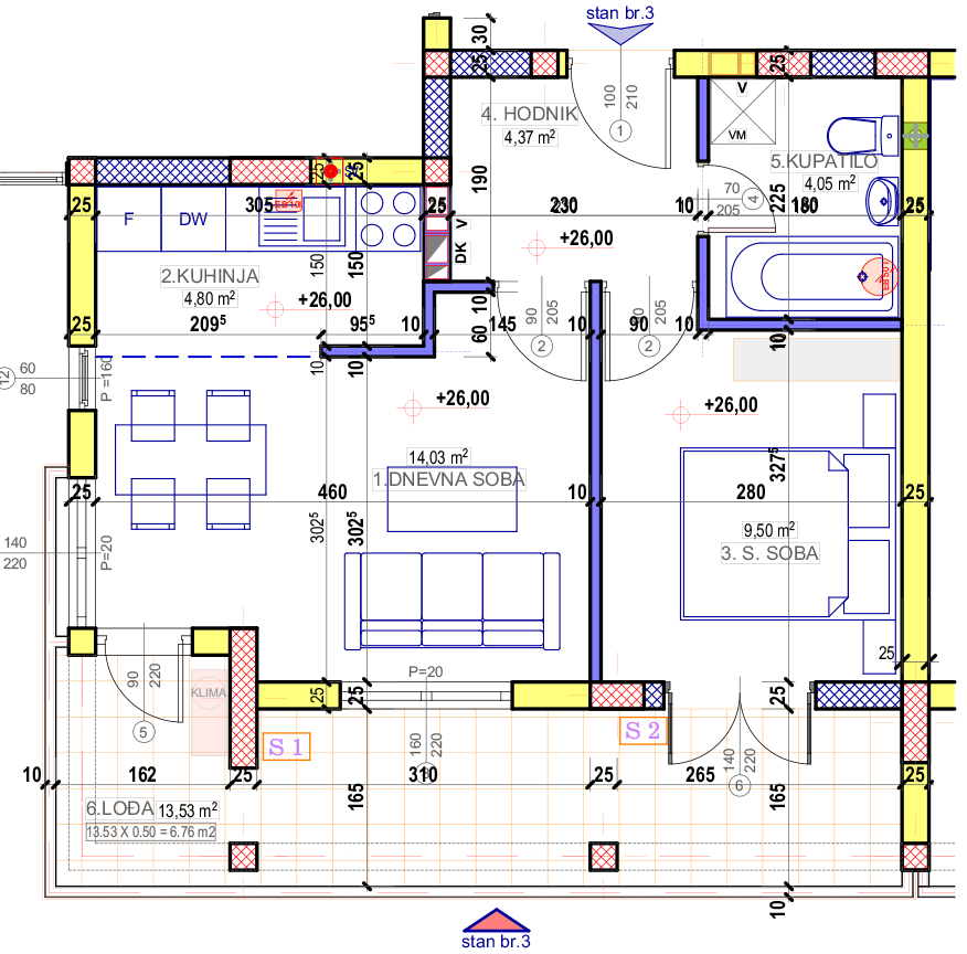 Jednosoban stan 3 (IX sprat) · 42,63 m² · Lamela 3 — Fotografija 2