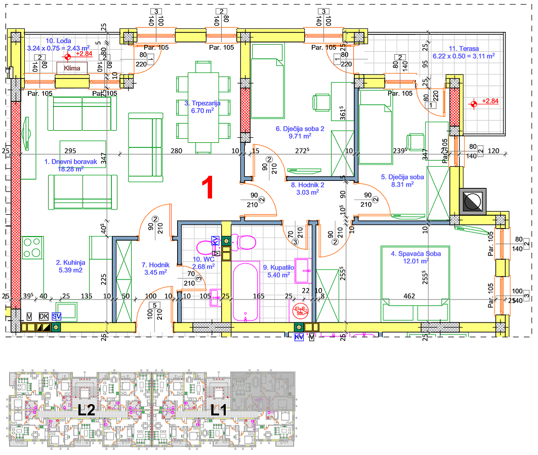 Četverosoban stan 6 · 78,45 m² · Lamela 1 — Fotografija 2