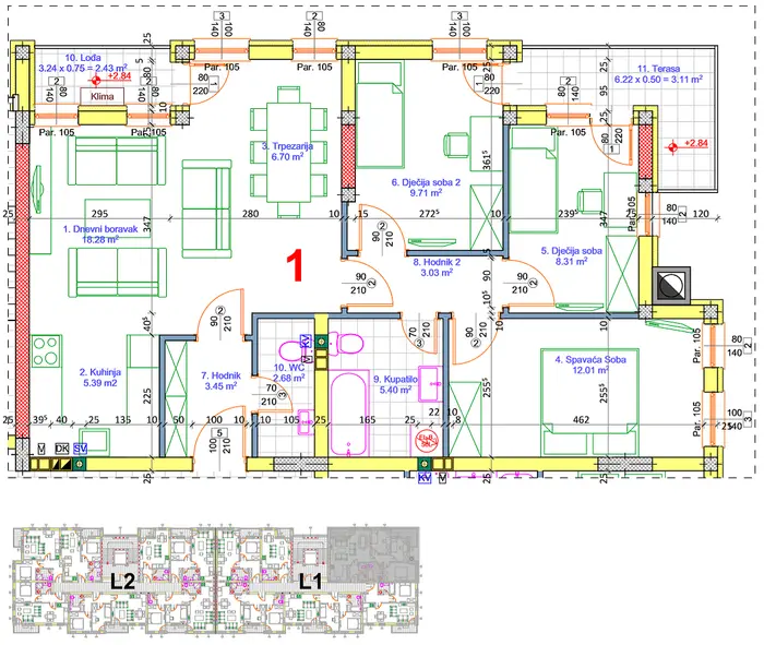 Četverosoban stan 12 · 78,45 m² · Lamela 1 — Fotografija 2
