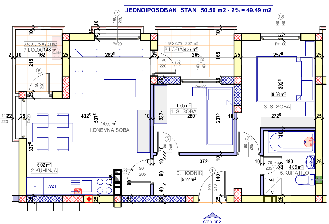 Stan 2 (VI sprat) · 49,49 m² · Lamela 3 — Fotografija 2