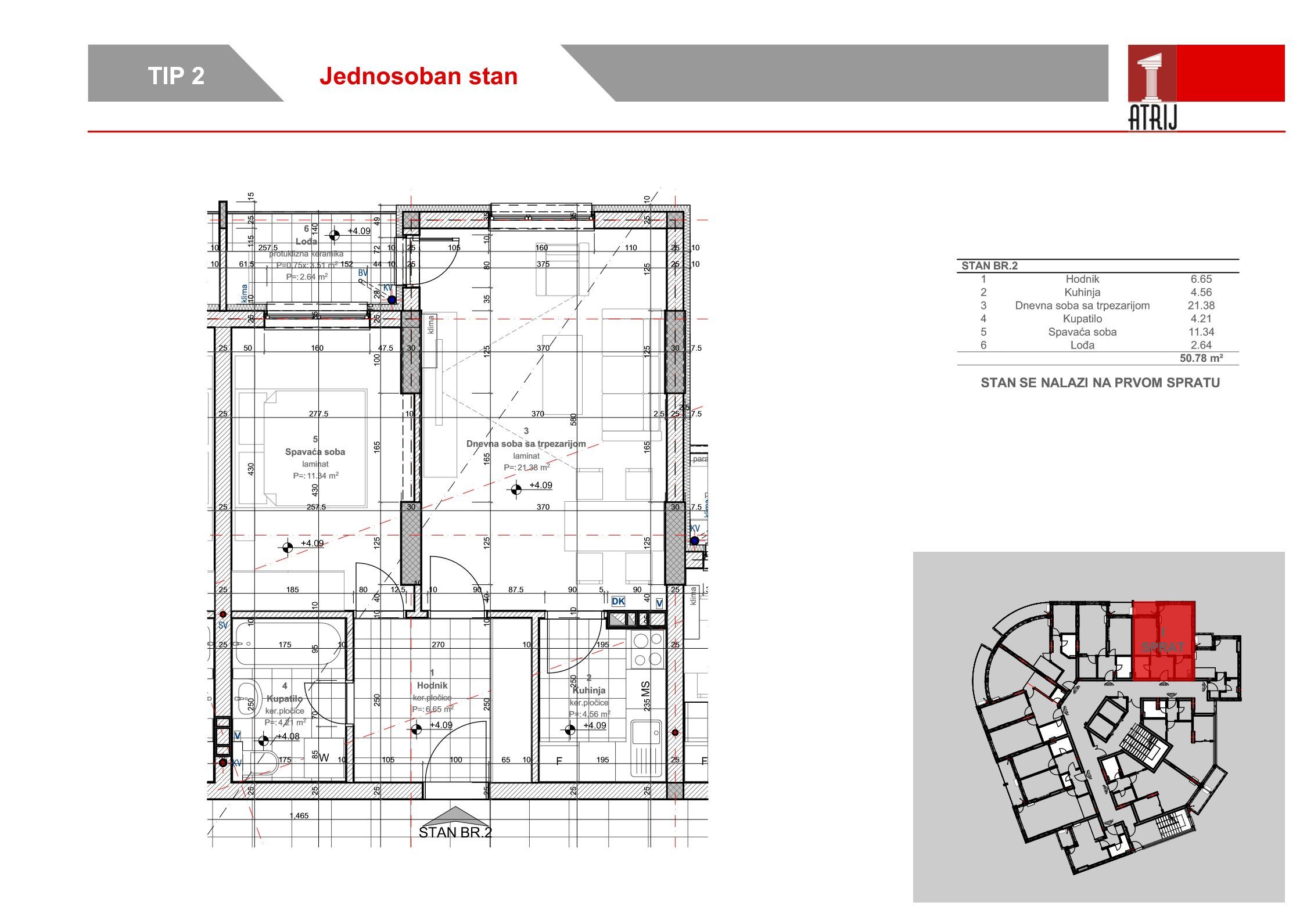 Jednosoban stan 2 · 50,78 m² · Anika Faza 2 — Fotografija 2