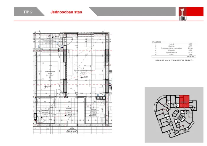 Jednosoban stan 2 · 50,78 m² · Anika Faza 2 — Fotografija 2