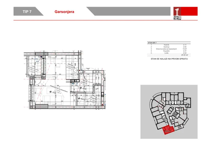 Garsonjera 7 · 27,21 m² · Anika Faza 2 — Fotografija 2