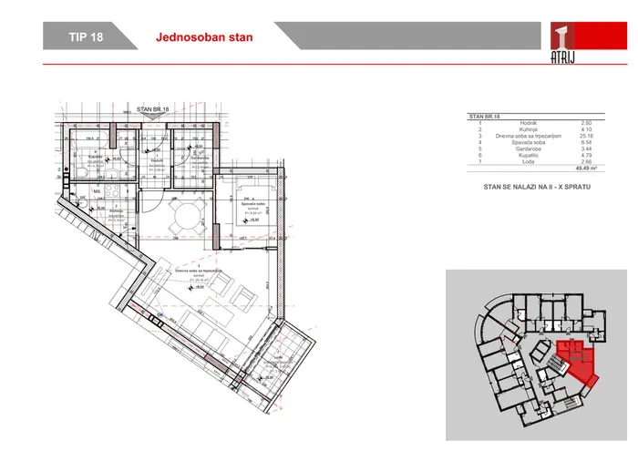 Jednosoban stan 36 · 49,49 m² · Anika Faza 2 — Fotografija 2