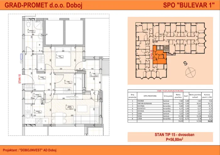 Dvosoban stan 45 · 56,8 m² · Bulevar 1 — Fotografija 2