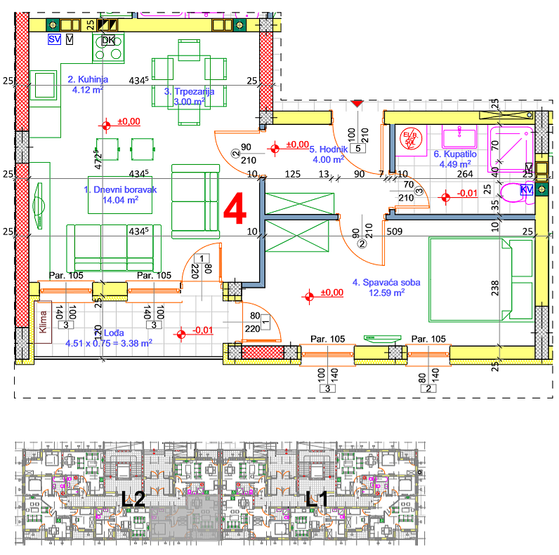 Stan 4 · 44,71 m² · Lamela 2 — Fotografija 2