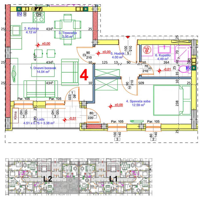 Stan 4 · 44,71 m² · Lamela 2 — Fotografija 2