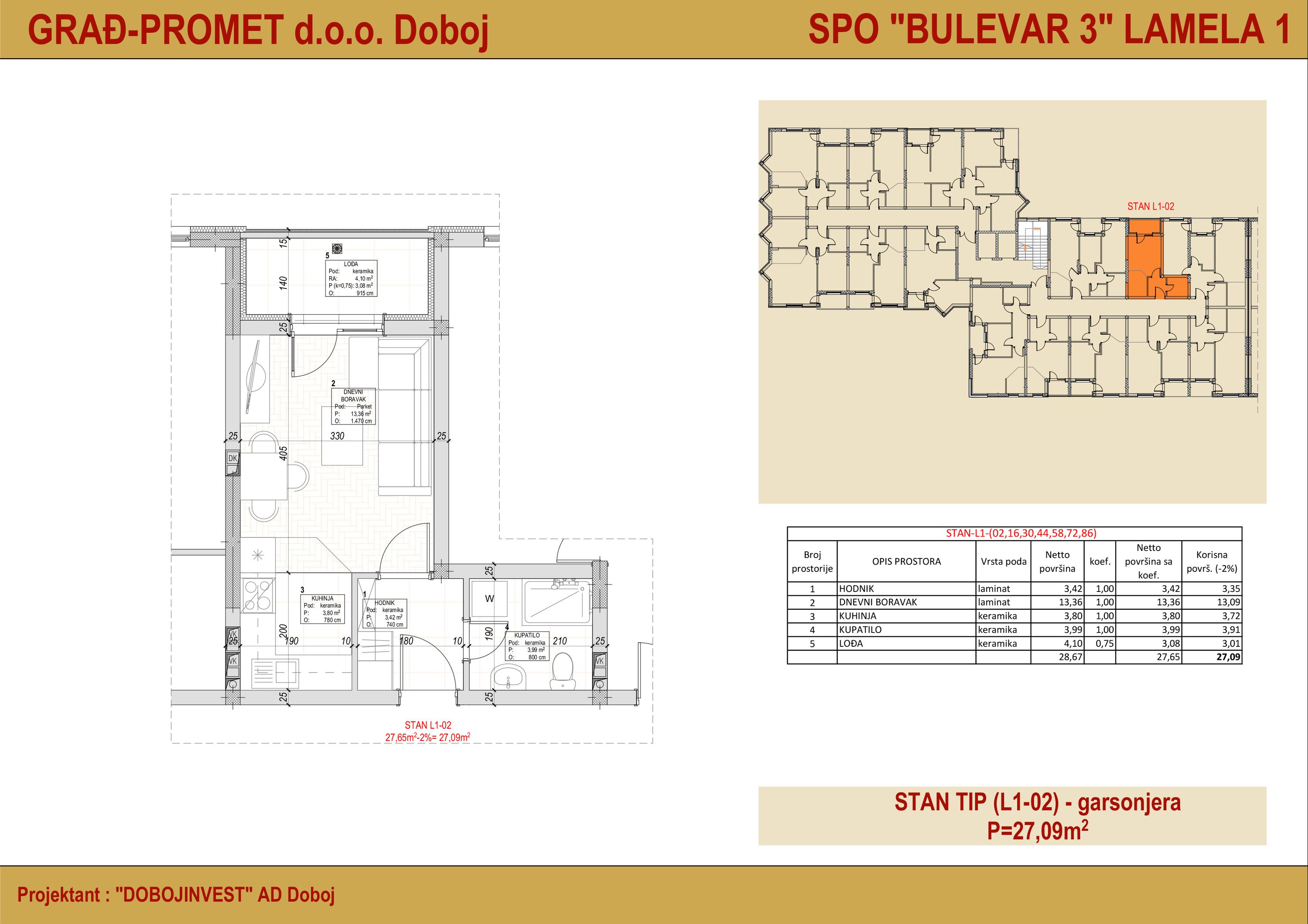 Garsonjera 16 · 27,09 m² · Lamela 1 — Cover