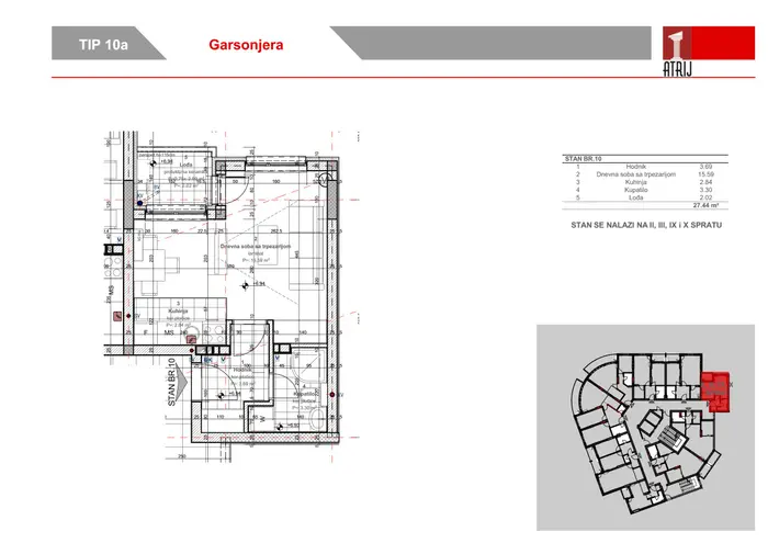 Garsonjera 10 · 27,44 m² · Anika Faza 2 — Fotografija 2