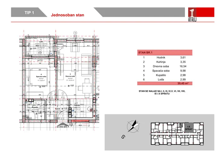 Jednosoban stan 11 · 39,45 m² · Anika Faza 3 — Fotografija 2