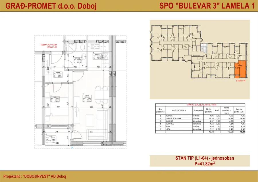 Jednosoban stan 18 · 41,82 m² · Lamela 1 — Cover