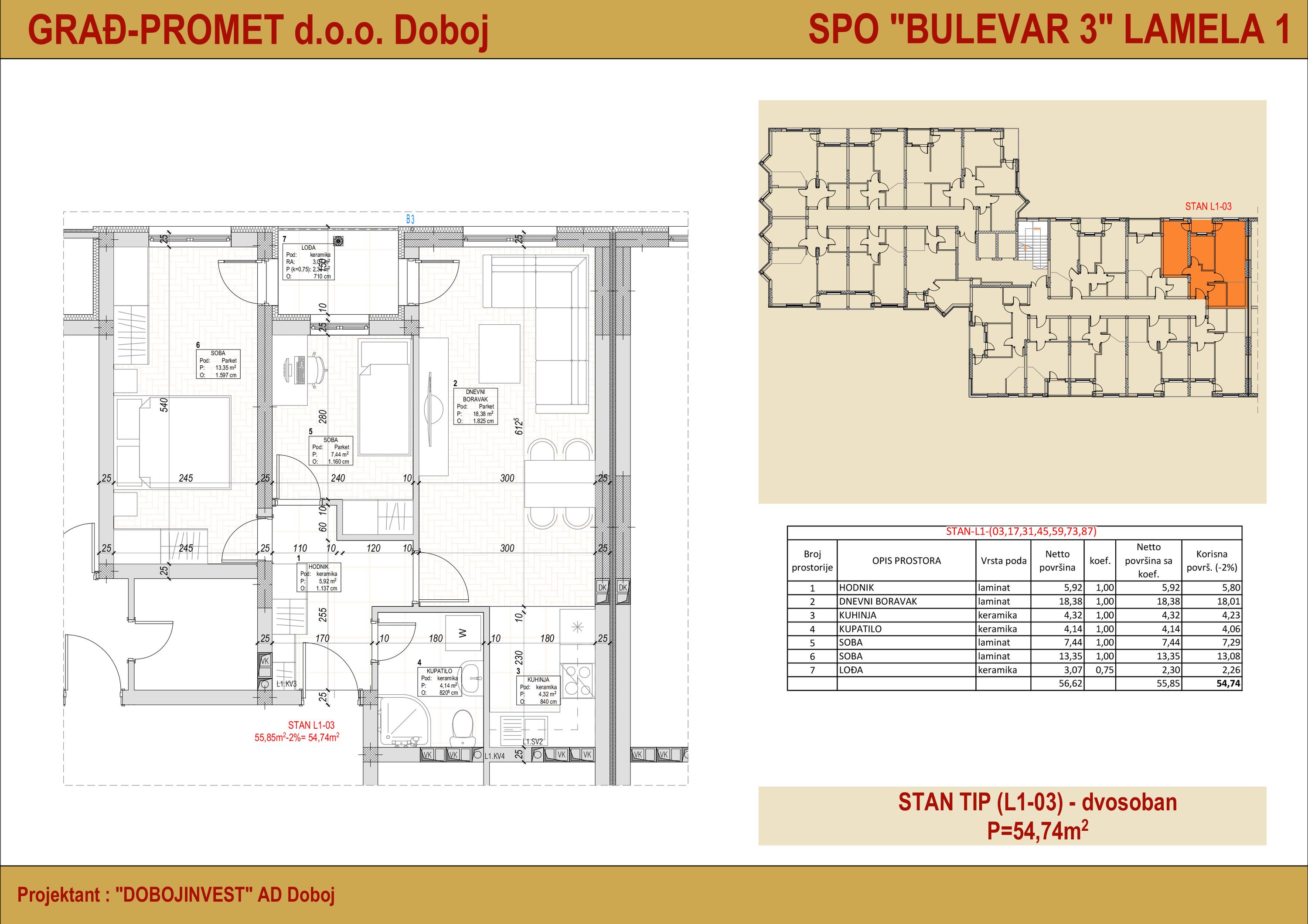 Dvosoban stan 3 · 54,74 m² · Lamela 1 — Cover
