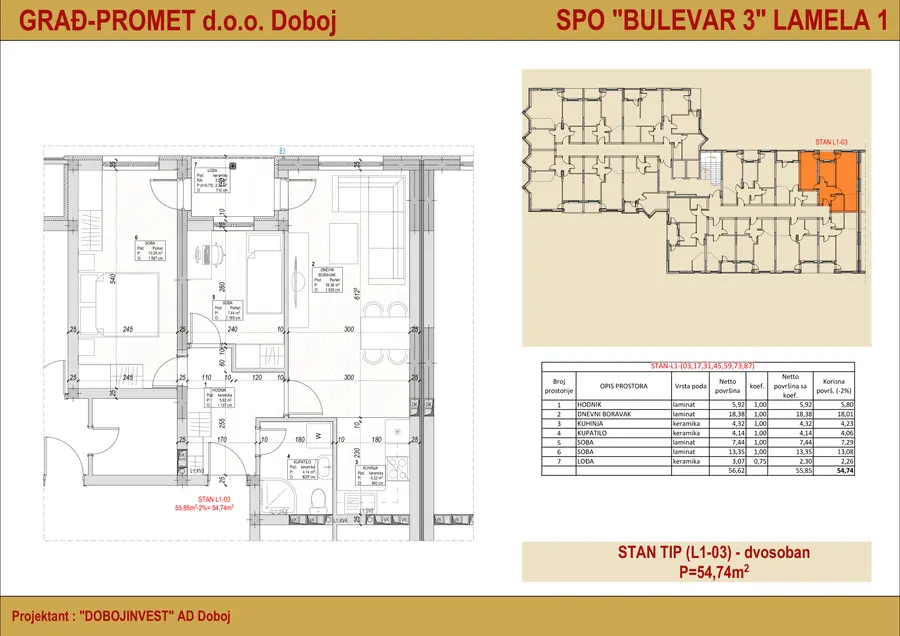 Dvosoban stan 45 · 54,74 m² · Lamela 1 — Cover