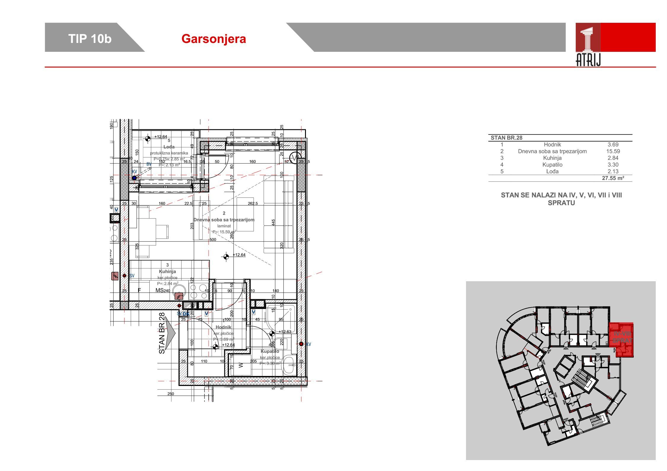 Garsonjera 46 · 27,55 m² · Anika Faza 2 — Fotografija 2