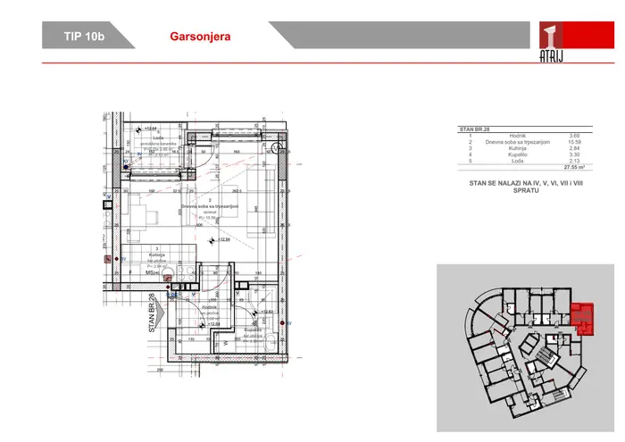 Garsonjera 46 · 27,55 m² · Anika Faza 2 — Fotografija 2