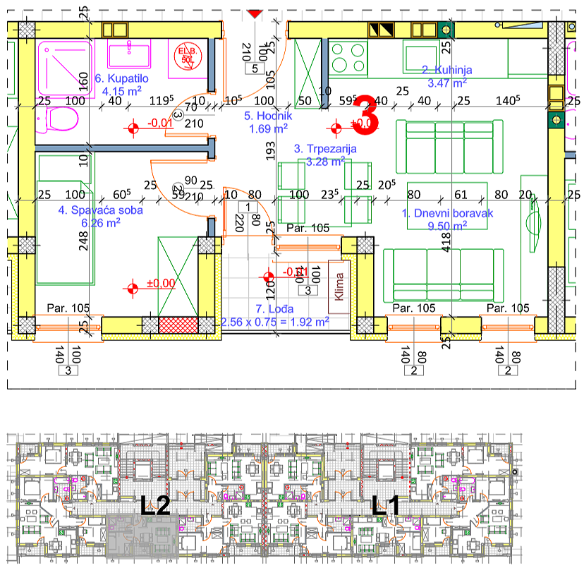 Jednosoban stan 3 · 29,66 m² · Lamela 2 — Fotografija 2