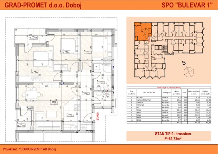 Trosoban stan 99 · 81,72 m² · Bulevar 1 — Fotografija 2