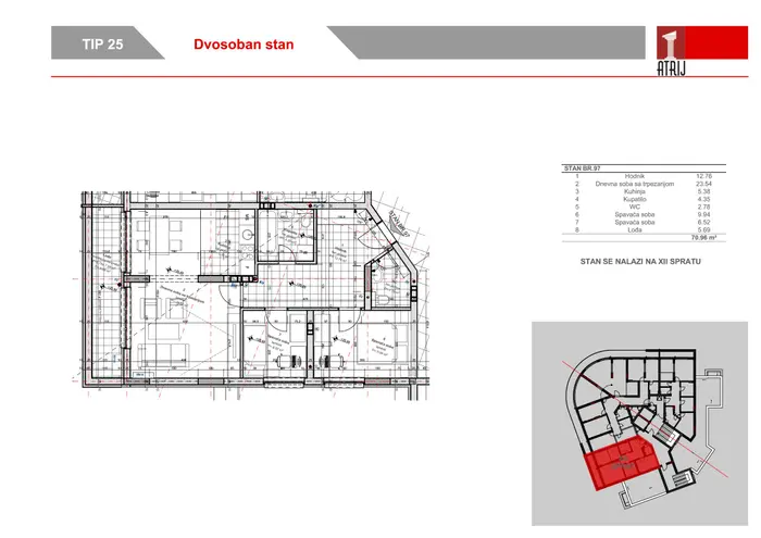 Dvosoban stan 97 · 70,96 m² · Anika Faza 2 — Fotografija 2