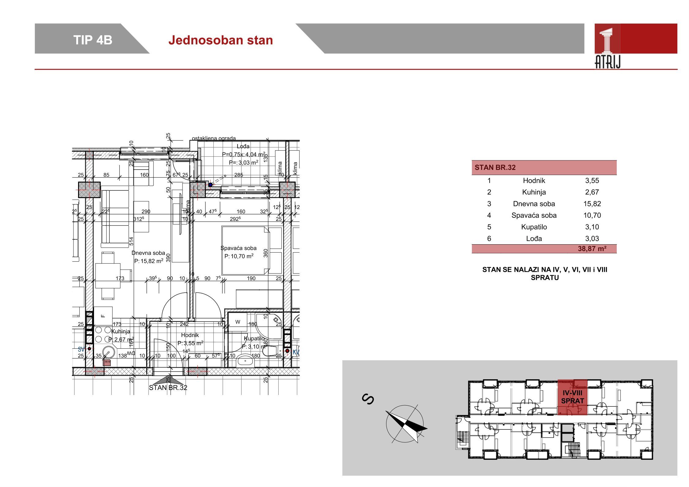Jednosoban stan 32 · 38,87 m² · Anika Faza 1 — Fotografija 2