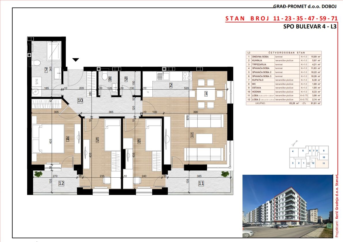 Četverosoban stan 35 · 81,61 m² · Lamela 3 — Fotografija 2