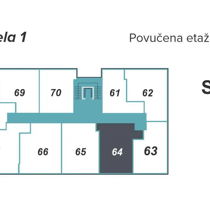 Dvosoban stan 64 · 42,99 m² · Lamela 1 — Fotografija 3