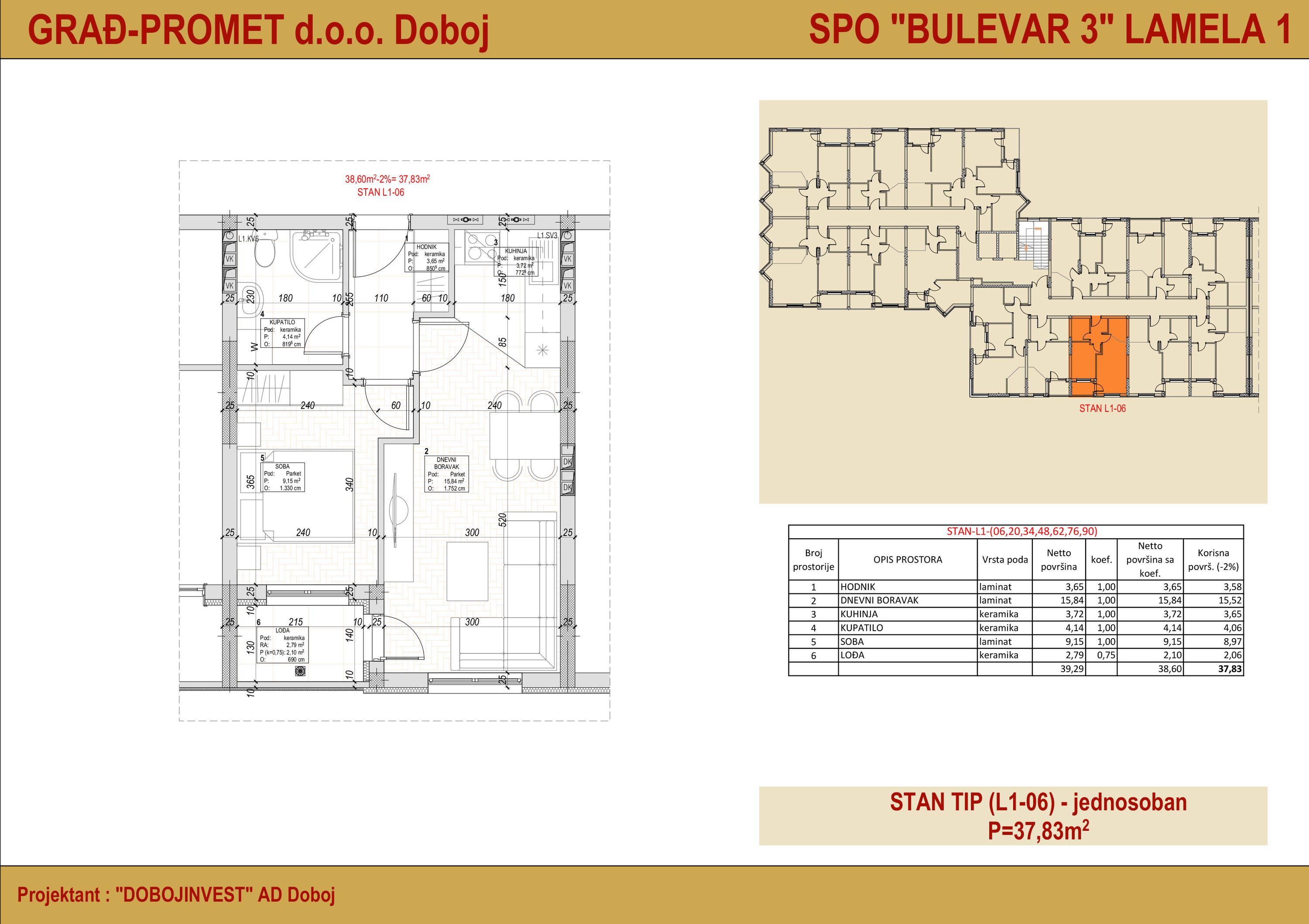 Jednosoban stan 48 · 37,83 m² · Lamela 1 — Cover