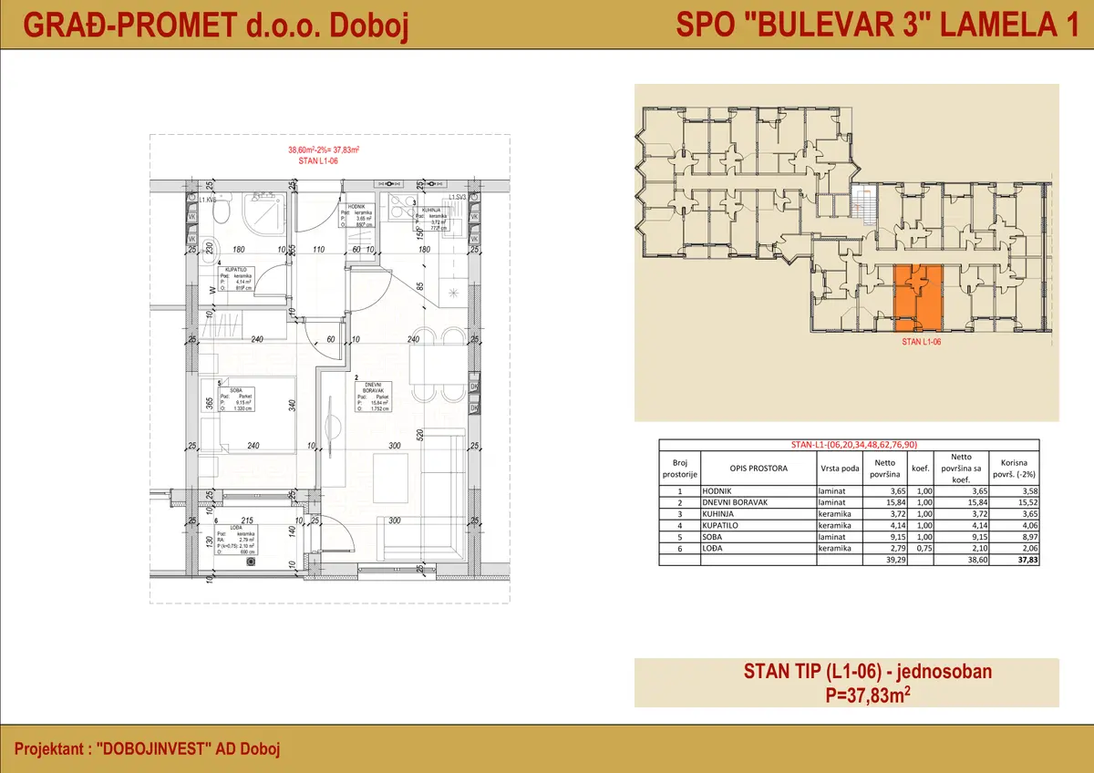 Jednosoban stan 76 · 37,83 m² · Lamela 1 — Cover