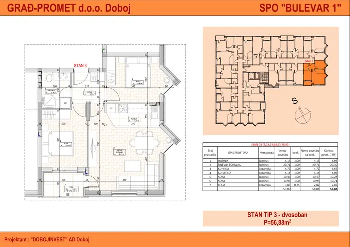 Dvosoban stan 78 · 56,88 m² · Bulevar 1 — Fotografija 2