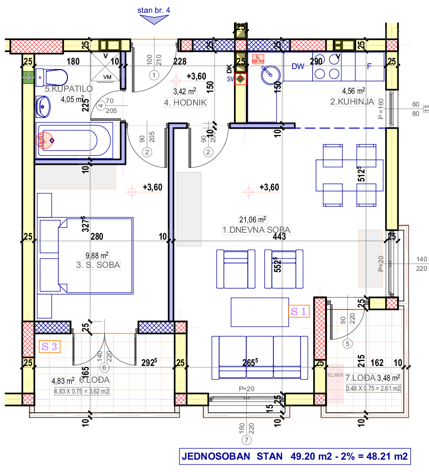 Jednosoban stan 4 (I sprat) · 48,21 m² · Lamela 2 — Fotografija 2