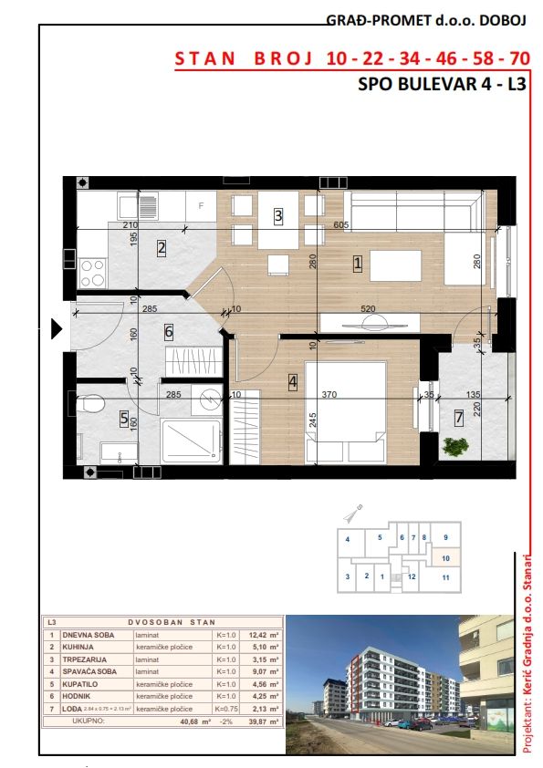 Dvosoban stan 10 · 39,87 m² · Lamela 3 — Fotografija 2