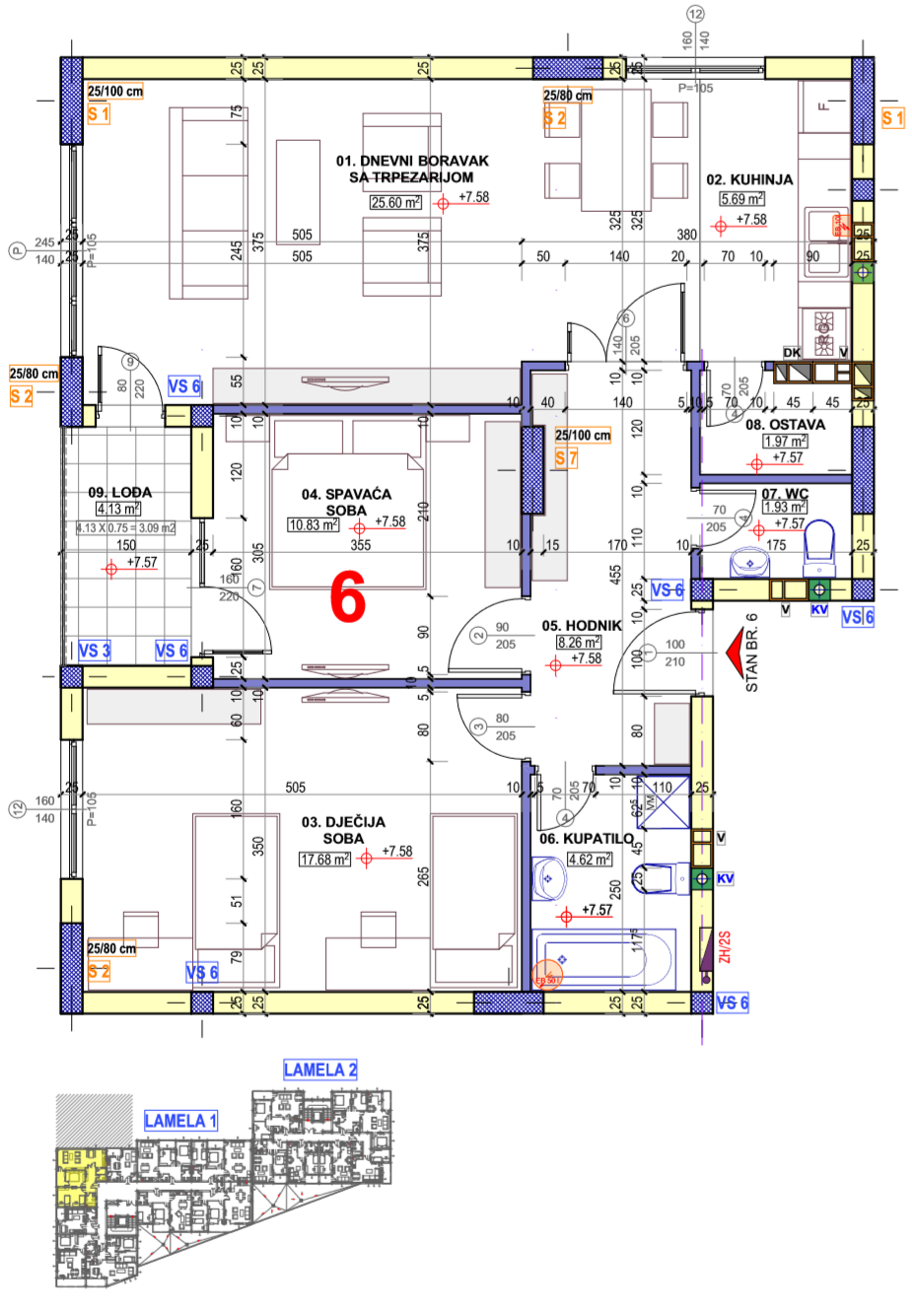 Trosoban stan 24 · 78,1 m² · Lamela 1 — Fotografija 2