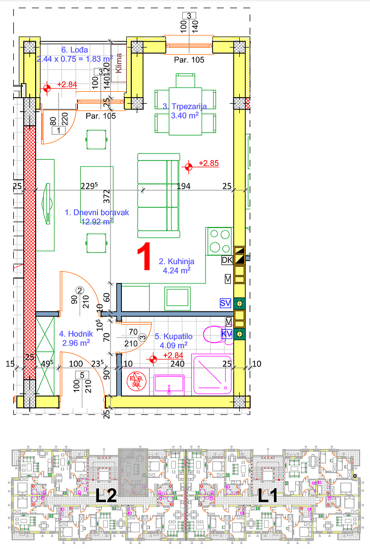 Garsonjera 27 · 28,85 m² · Lamela 2 — Fotografija 2
