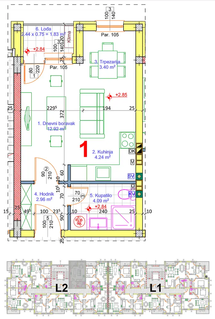 Garsonjera 13 · 28,85 m² · Lamela 2 — Fotografija 2