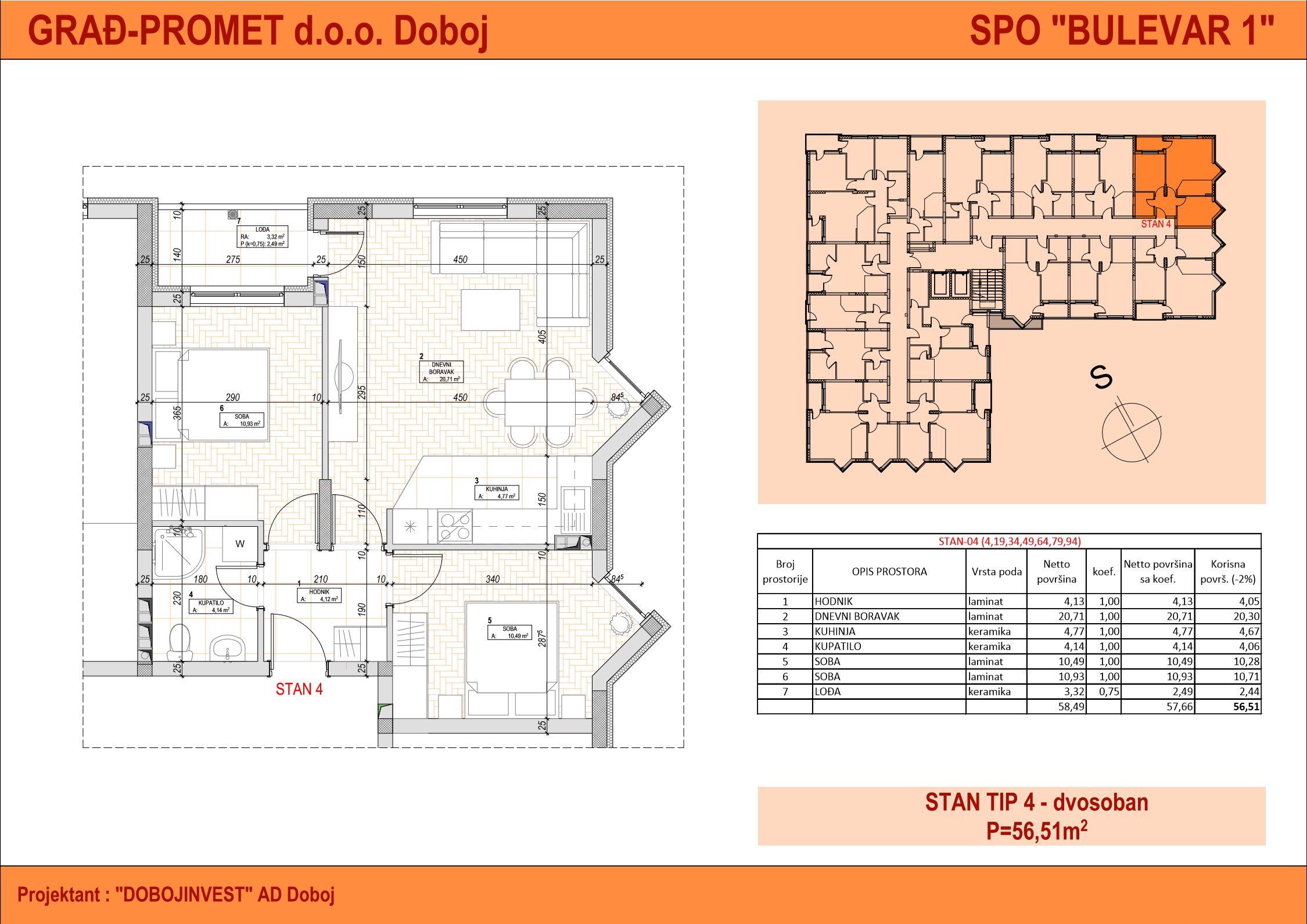 Dvosoban stan 19 · 56,51 m² · Bulevar 1 — Fotografija 2